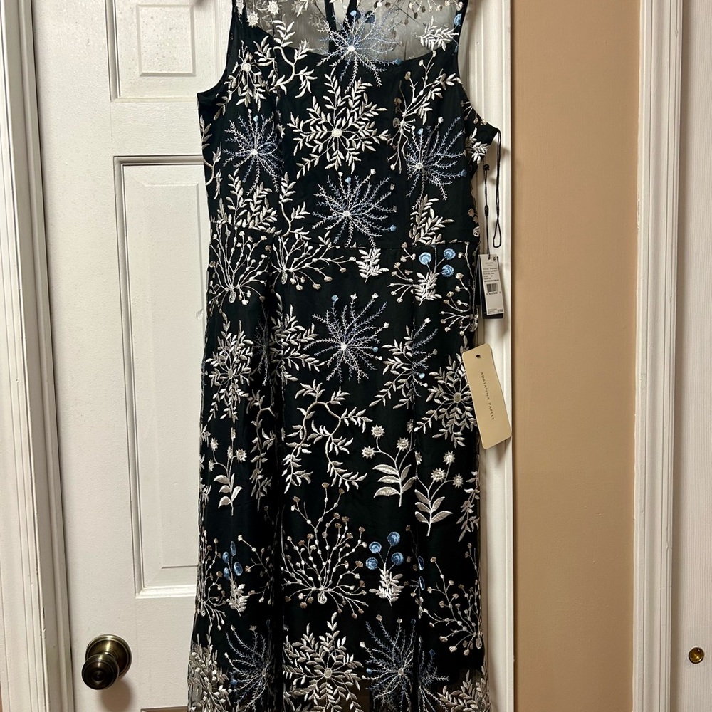 Adrianna Papell Blue Sheath Midi Dress with Slit
